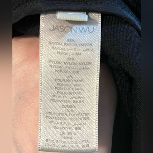 Jason Wu Black Long Sleeve Midi Dress with Lace Sleeves and A-Line Skirt. Size 4 - Picture 6 of 6